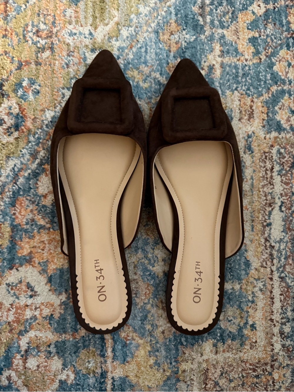 Brown Suede Pointed Toe Slide Flats